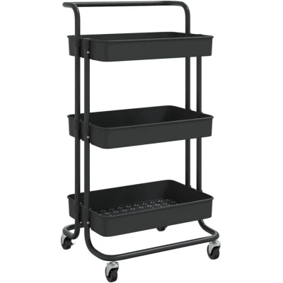Image of vidaXL 3 Tier Kitchen Trolley Black 42x35x85 cm Iron and ABS