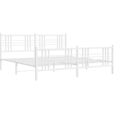 Image of vidaXL Metal Bed Frame without Mattress with Footboard White 193x203cm