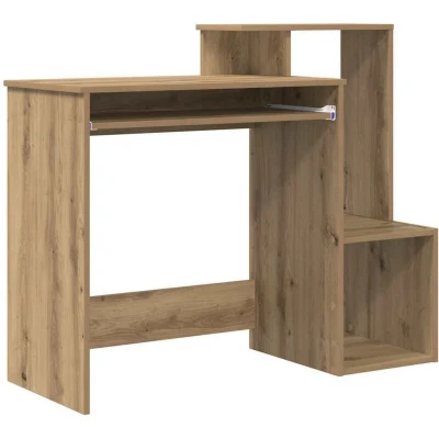 Image of vidaXL Oak Computer Desk Artisan Particle board Medium Storage