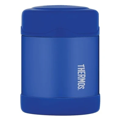 Image of Thermos Blue Kids Food Flask (290ml) BPA Free, Stainless Steel, Spill Proof, Thermal with Personalised Name Labels for Lunch Box, 5 Hours Hot &amp; 7 Cold
