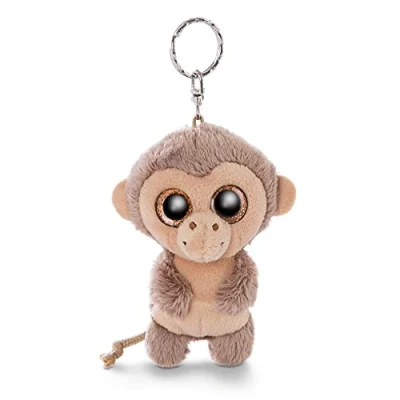 Image of NICI 46941 Safari Original Glubschis Monkey Hobson 9cm Cuddly Zoo Cute Animal Pendant for lanyards &amp; Key Holders Mini Plush Toys, Keyrings Girls and Boys, Print, Brown/Beige, 9 cm