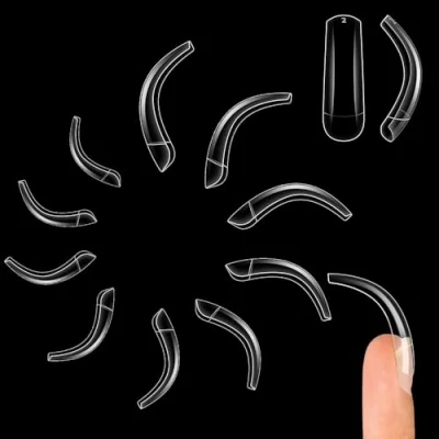 Image of NOVO OVO 500 pcs Hawk Curved Trasnparent Extra Super Extreme Deep Curve Half Cover Long Square Tapered Eagle Claw False Nail Extension Tips Acrylic 10 Sizes Bag Packaging Halloween Art Salon