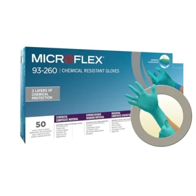 Image of Ansell Microflex 93 260 Disposable Nitrile/Neoprene Gloves, Chemical Resistant, Industrial, Mechanics and DIY use, Green, Size M (7.5 8) (6 Units)