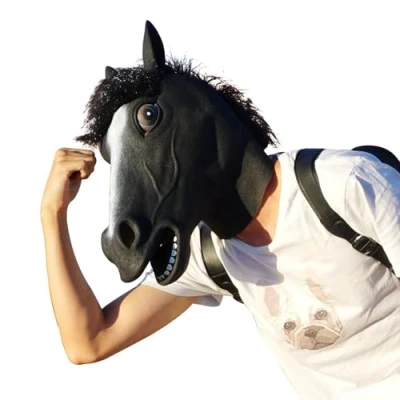 Image of CreepyParty Deluxe Novelty Halloween Costume Party Latex Animal Head Mask Horse head(black)