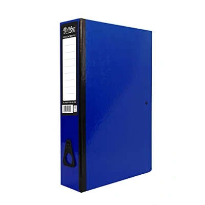 Image of Office Box File 75mm Spine Lock Spring Foolscap Navy Blue Pack 5