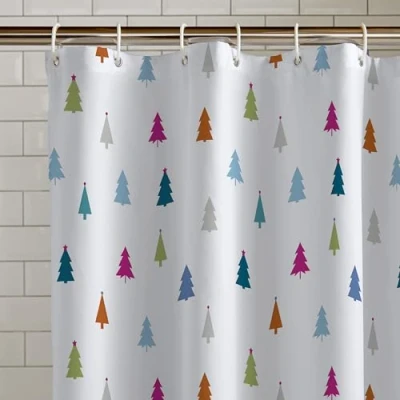 Image of Catherine Lansfield Christmas Tree 180x180cm Shower Curtain White