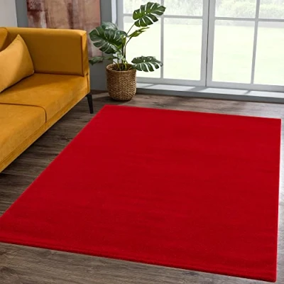 Image of SANAT Short Pile Living Room Rug Plain Modern Rugs for Bedroom, Study, Office, Hallway, Children&#039;s and Kitchen Red, 120 x 170 cm