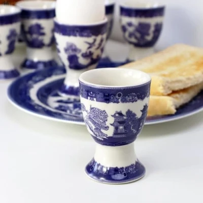 Image of Darthome Set of 6 Blue Willow Egg Cups Ceramic Kitchen Breakfast Dining English Tableware