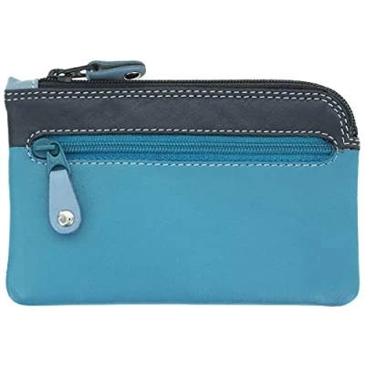Image of Visconti Rainbow Collection Geno Leather Coin Purse with Keyring RB69 Blue Multi