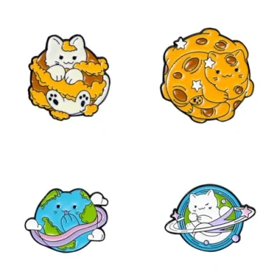 Image of sunruchao4PCS Cartoon Planet Cat Brooches Cute Hard Enamel Pins Animal Badges for Backpacks Hats Bags Lapel Accessory Women Girls Kids Gift