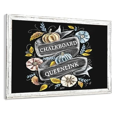 Image of QUEENLINK Chalkboard 60x90cm, Wall Hanging Chalk Board, White Wooden Frame Blackboard for Home, School, Kitchen, Office