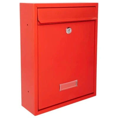 Image of Burg Wachter MB19R Trent Wall Mounted Galvanised Steel Lockable Weatherproof Post Box, Red 26x34x9cm