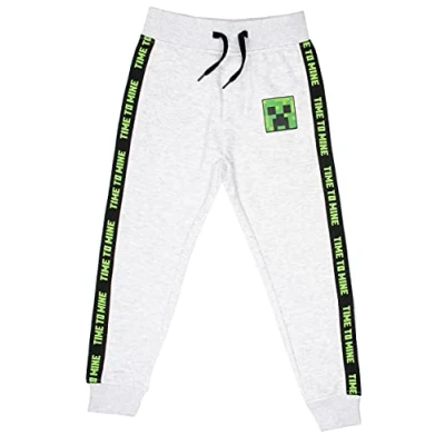 Image of Minecraft Boys Tracksuit Bottoms 100% Cotton Trousers Grey Joggers Jogging Kids Merchandise Age 9 10 Years