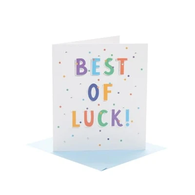 Image of UK Greetings Good Luck Card for Him/Her/Friend Colourful Spotty Design