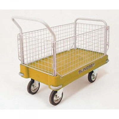 Image of Slingsby Extra Heavy Duty Plastic Base Platform Trucks, Yellow With Two Handles &amp; Sides