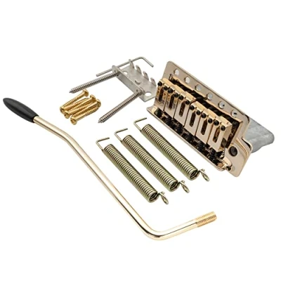 Image of Musiclily Pro 52.5mm Modern 6 Screw Tremolo Bridge 36mm Short Block for Squier Strat Style Electric Guitar, Gold
