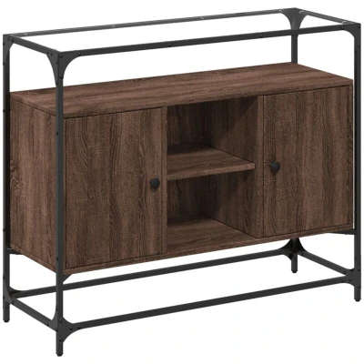 Image of vidaXL Sideboard with Glass Top Brown Oak 98x35x81 cm Engineered Wood
