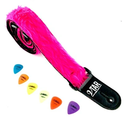 Image of Vtar Vegan Soft Fur Design Adjustable Acoustic Electric Guitar Strap (Pink Fur)