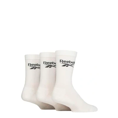 Image of Mens and Women&#039;s 3 Pair Reebok Core Ribbed Cotton Crew Socks White 2.5 3.5 UK