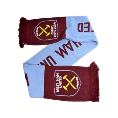 Image of West Ham United FC Wordmark Jacquard Scarf (One Size) (Claret/White/Yellow)