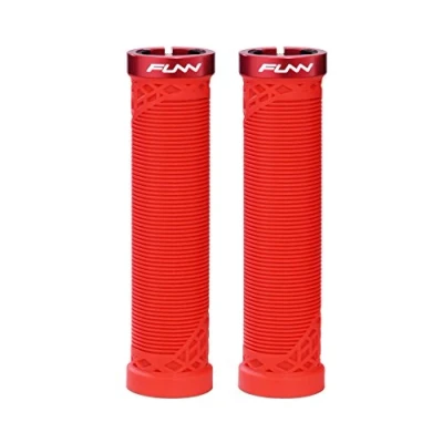 Image of Funn Hilt Mountain Bike Handlebar Grips with Single Lock On Clamp, Lightweight And Ergonomic Bicycle 22 mm Inner Diameter, Unique Patterned For MTB/BMX (Red)
