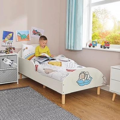 Image of Liberty House Toys Kids Toddler Bed Spaceman, White, H68 x W74 L144cm