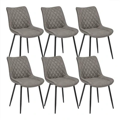 Image of WOLTU Dining Chairs Set of 6 pcs Counter Kitchen Lounge Leisure Living Room Corner Dark Grey Leatherette Reception with Backrest and Padded Seat