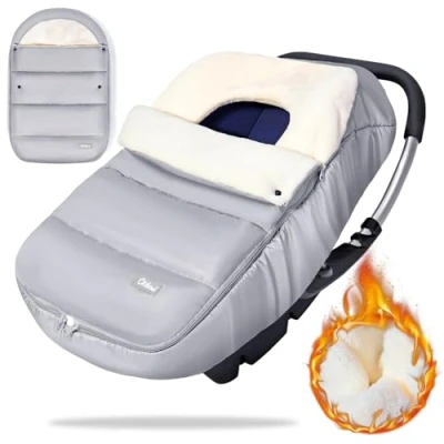 Image of Orzbow Winter Car Seat Cover for Baby,Universal Baby Cosy Toes w/Adjustable Collar,Waterproof Footmuff w/Zip,Warm Coral Fleece,Detachable and Machine Washable (Light Grey)