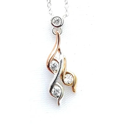 Image of equilibrium Pure Elegance Three Tone Swirl Drop Pendant Silver Plated Necklace