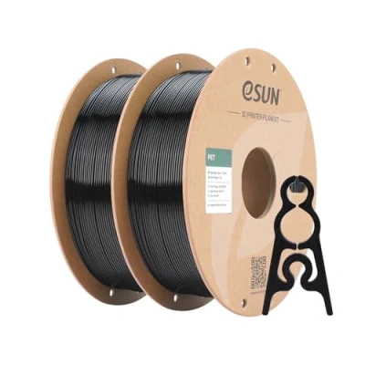Image of eSUN PET Filament 1.75mm, High Toughness, 1KG (2.2 LBS) per Spool, 2 Reels Printing Materials for 3D Printers,Black+Black