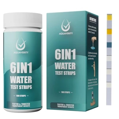 Image of AQUAVERITY Aquarium Test Strips, 100 Fish Tank Strips for Marine and Tropical Kit Carbonate, pH, Hardness, Free Chlorine, Nitrate, Nitrite, Accurate 6 in 1 Water