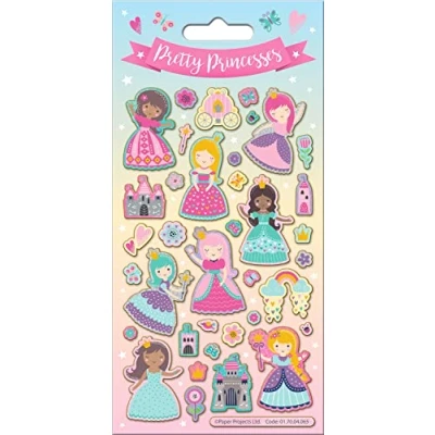 Image of Paper Projects 01.70.04.065 Pretty Princesses Sparkly Stickers Perfect for Craft Activities Children and Adults Reusable on Non Porous Surfaces, Multicoloured, 19.5cm x 9.5cm
