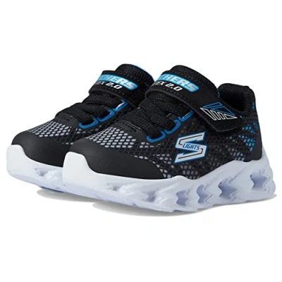 Image of Skechers 400602N BKBL Sneaker, Black Synthetic/Blue &amp; Silver Trim, 4 UK