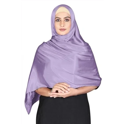 Image of London Scarfs Satin Silk Shawls Muslim Solid Color Hijab Crinkled Scarf Women&#039;s Wraps Turban (Lilac)