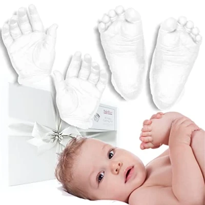 Image of BabyRice Large Baby Hand and Foot Casting Kit, Boxed, Includes Metallic Paint (White)
