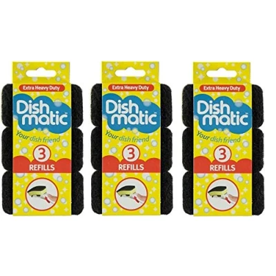 Image of 9 x Dishmatic Extra Heavy Duty Black Refill Sponges Cleaning Scourer Washing