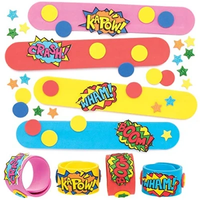 Image of Baker Ross AT899 Star Heroes Snap on Bracelet Kits Pack of 4, Slap Bands For Children&#039;s Party Bag Fillers or Kids Pocket Money Toys