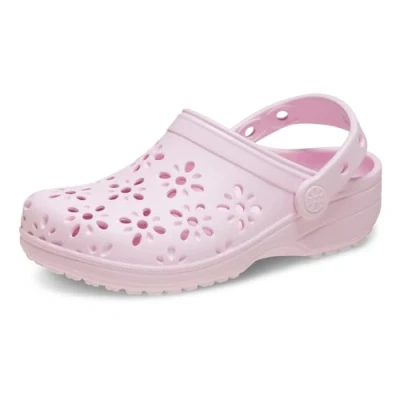 Image of Crocs Boy&#039;s Unisex Kids Classic Floral Cut Out Clog T, Pink Milk, 9 UK Child