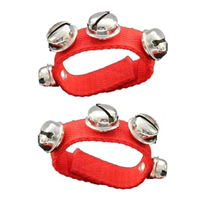 Image of 2 Pcs Multi Color Musical Rhythm Toys and Nylon Band Wrist Bell Ankle Bells Foot Instrument for Kids Baby Adult Best Holiday Birthday Party Gifts（Red)