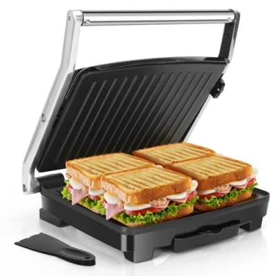 Image of Aigostar Sandwich Toaster Toastie Maker, 2000W Large Fit Grill with Improved Non Stick Coating, Panini Press and Adjustable Temperature Control, Drip Tray, Spatula Included Samuel