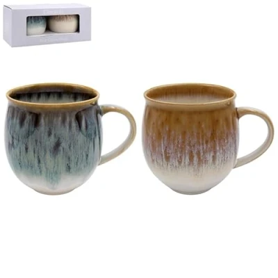 Image of Lesser &amp; Pavey Reactive Glaze Mugs for Tea and Coffee Large Ceramic Earthenware Mug 400ml Kitchen Premium Designs S2 2 ASST Stoneware Set of Elements