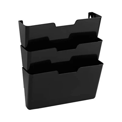 Image of Amazon Basics Hanging 3 Tier Wall File Organizer, Pack of 3, Letter Size, Black, 33 x 38 cm
