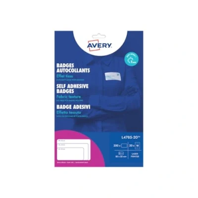 Image of Avery L4785 20 Customisable, Printable Repositionable Name Badge Labels, 10 Labels Per Sheet 80 x 50 mm