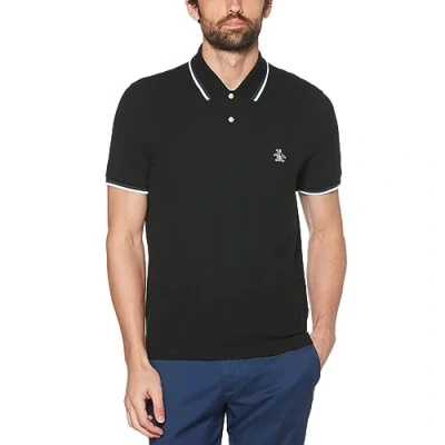 Image of Original Penguin Men&#039;s Tipped Collar Small Logo Polo Shirt, True Black, Large