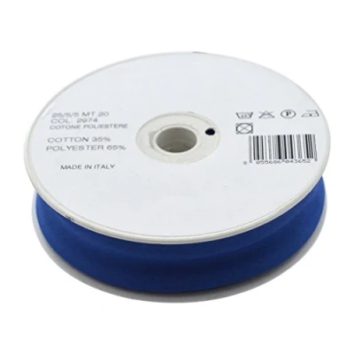 Image of Inastri 25/5/5 mm Polycotton Bias Binding Col. xx BLUE 20m Roll, Polyester Cotton, Royal Blue, 11x11x3 cm