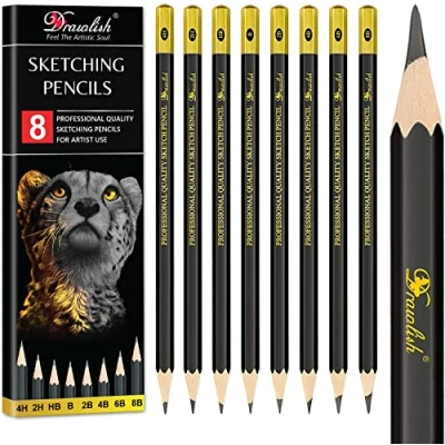 Image of Sketching Pencils Set of 8 B, 2B, 4B, 6B, 8B, HB, 2H, 4H Drawing with Graphite Lead &amp; Premium Wood are Ideal For Sketching, Shading Doodling Beginners Professionals