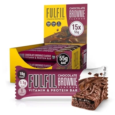 Image of FULFIL Vitamin and Protein Bars (15 x 55 g Bars), Chocolate Brownie Flavour, 20 High Protein, 9 Vitamins, Low Sugar