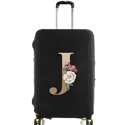 Image of initial letter Printed Design Travel Trolley Case Cover Protector Washable Suitcase Luggage Storage Covers for 18 28 inch (L (26 Luggage), Gold J)