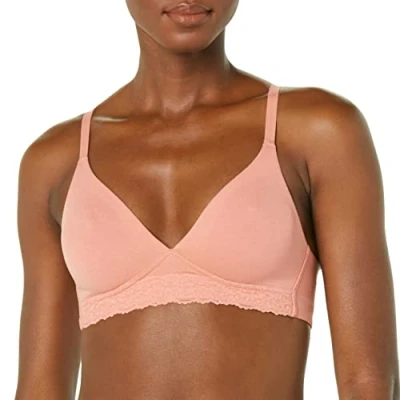 Image of Amazon Essentials Women&#039;s Cotton and Lace Unlined Bralette, Salmon Pink, 18