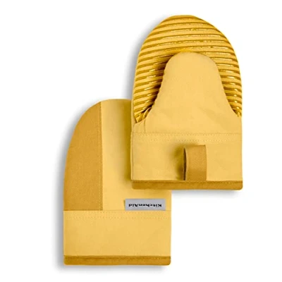Image of KitchenAid Beacon Two Tone Mini Oven Mitt Set, 5.5&quot;x8&quot;, Majestic Yellow